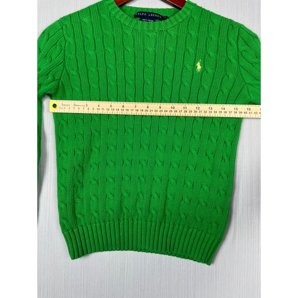 Ralph Lauren Womens S Green Cable Knit Cotton Pony Logo Preppy Classic Old Money - Picture 7 of 8